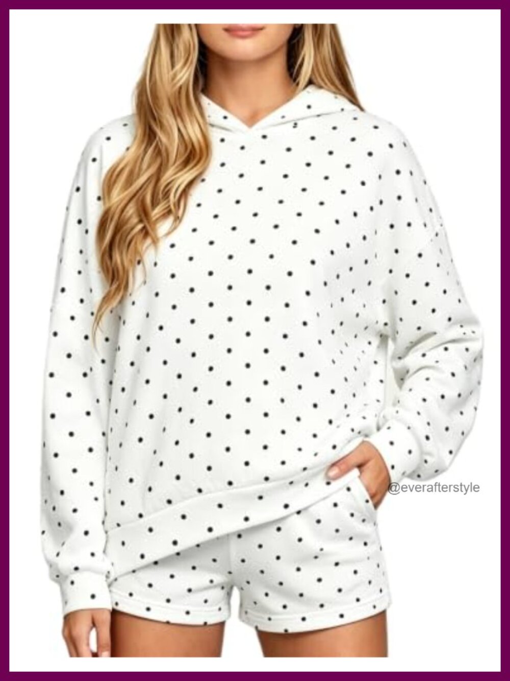 Women Polka Dot 2 Piece Hoodie and Shorts Set Oversized Sweatsuit
